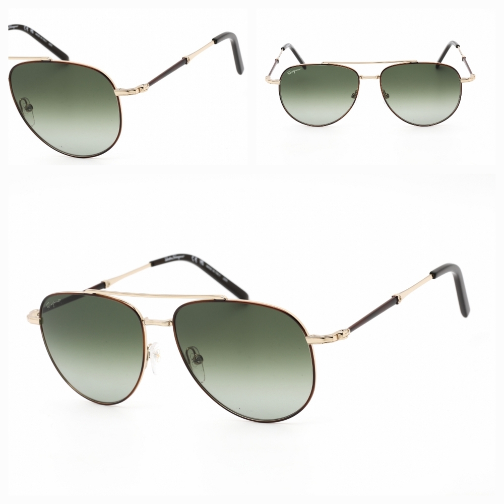 Salvatore Ferragamo Green and Gold Aviator Sunglasses